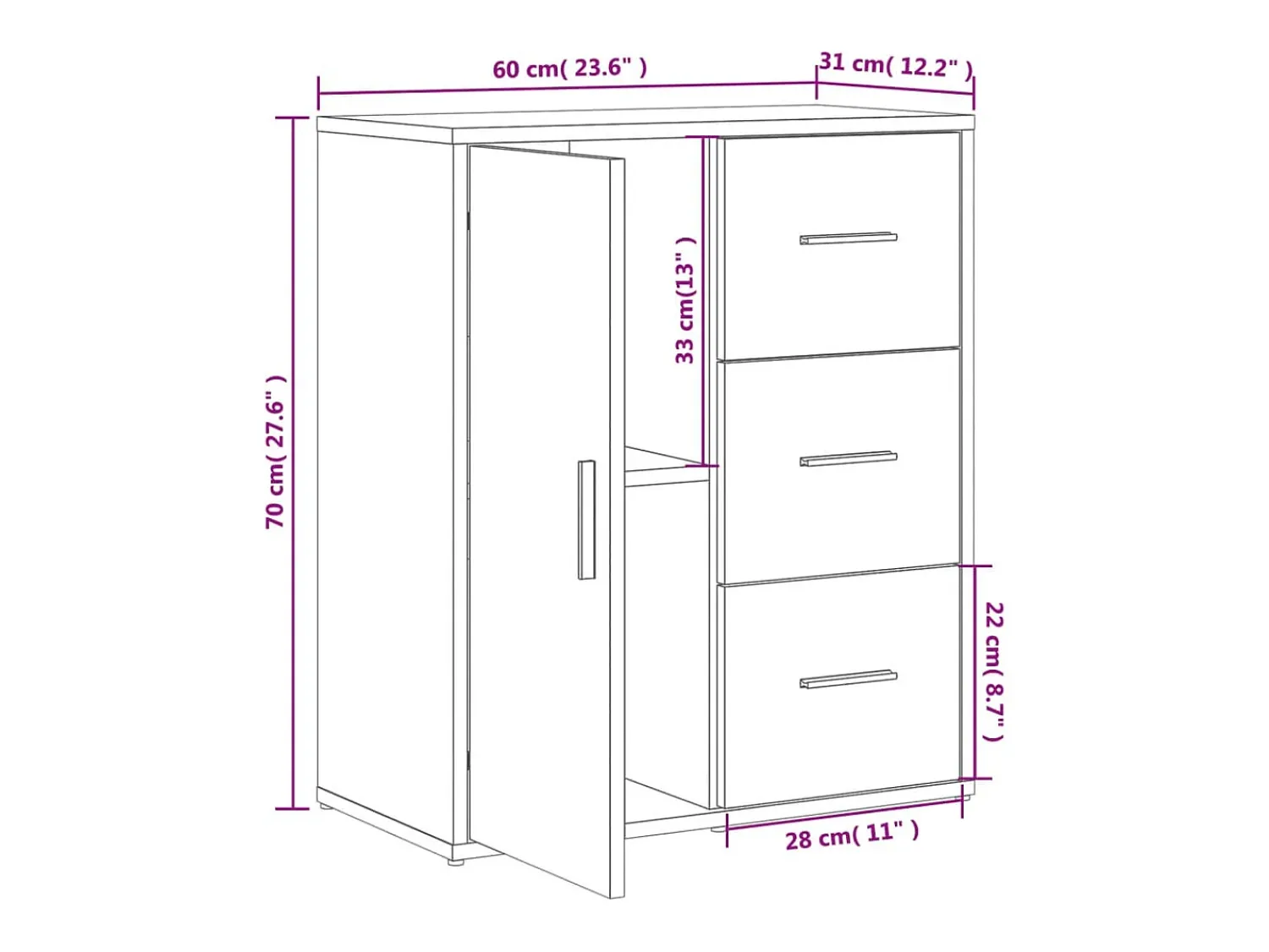 Outlet vidaxl Aparador 60x31x70 cm derivados de madeira Branco