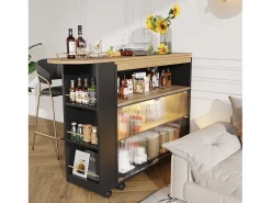 Móvel De Bar*ModernLuxe Aparador、Armário bar giratório e retrátil com LED - compartimentos e suporte para temperos - Preto