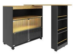 Móvel De Bar*ModernLuxe Aparador、Armário bar giratório e retrátil com LED - compartimentos e suporte para temperos - Preto