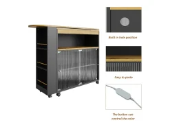Móvel De Bar*ModernLuxe Aparador、Armário bar giratório e retrátil com LED - compartimentos e suporte para temperos - Preto
