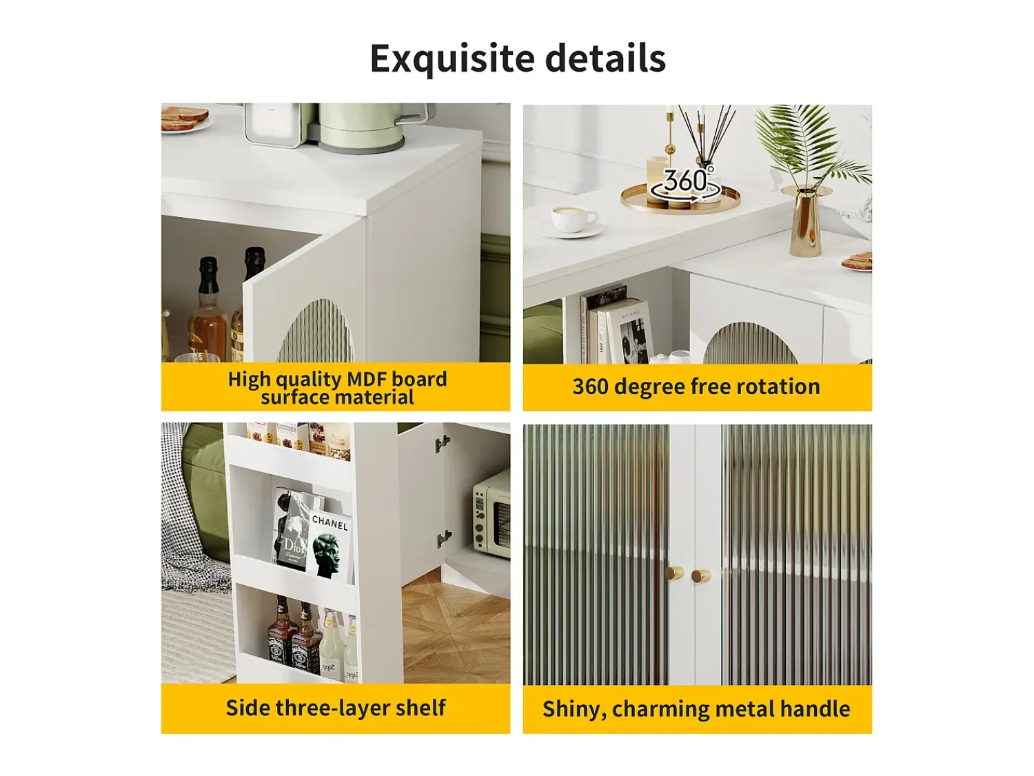Sale ModernLuxe Aparador、Armário bar giratório em MDF - grande espaço de arrumação - estilo contemporâneo - Branco