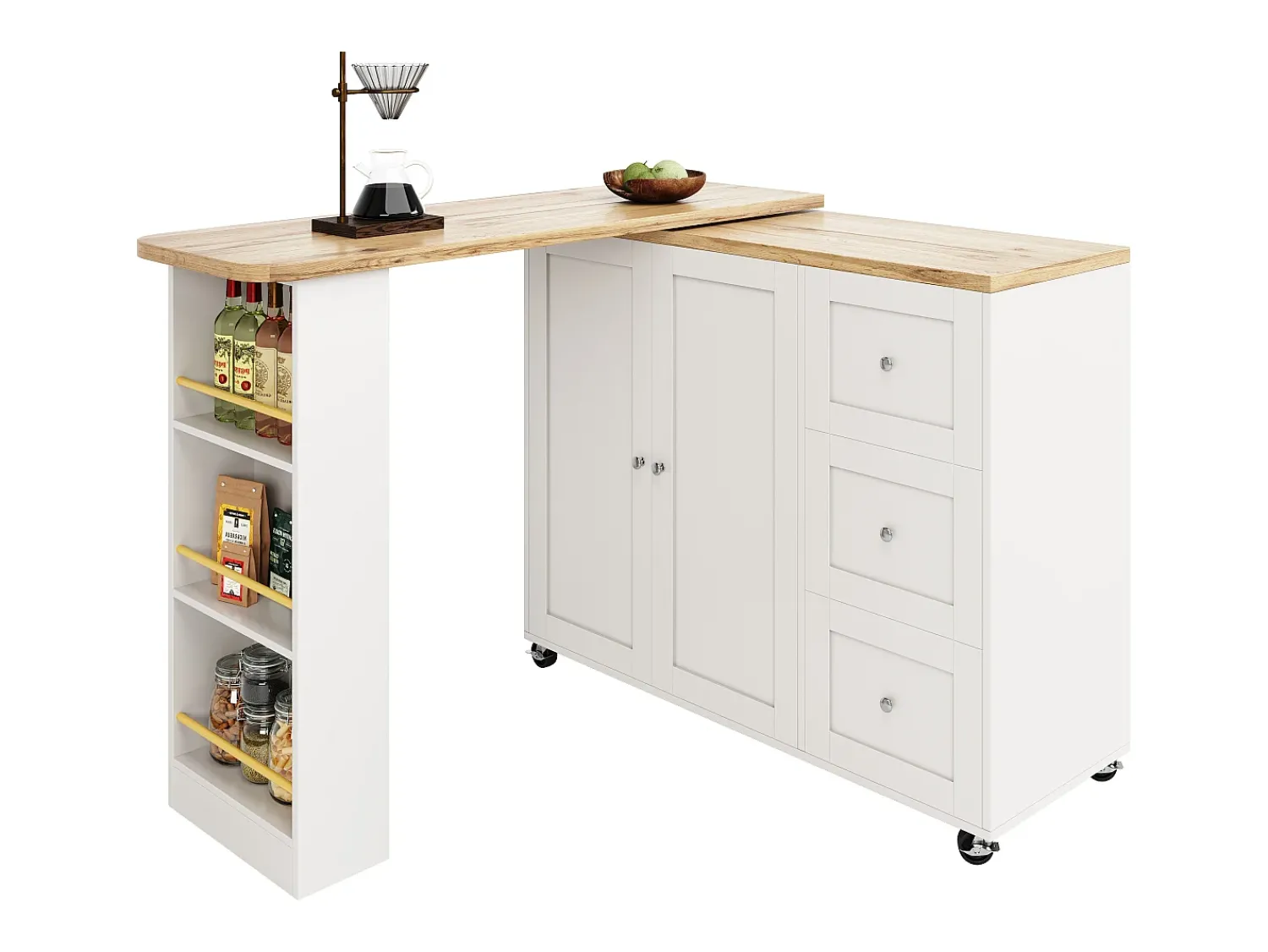 Móvel De Bar*ModernLuxe Aparador、Móvel bar giratório - MDF - 3 gavetas e 2 portas - Branco