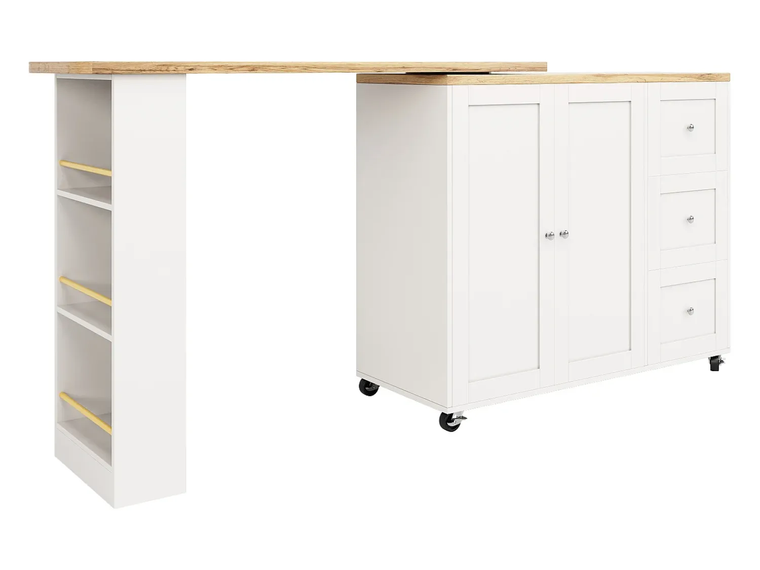 Móvel De Bar*ModernLuxe Aparador、Móvel bar giratório - MDF - 3 gavetas e 2 portas - Branco