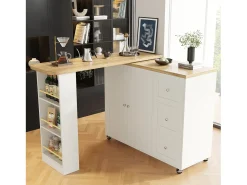 Móvel De Bar*ModernLuxe Aparador、Móvel bar giratório - MDF - 3 gavetas e 2 portas - Branco
