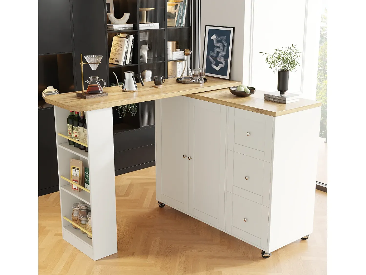 Móvel De Bar*ModernLuxe Aparador、Móvel bar giratório - MDF - 3 gavetas e 2 portas - Branco