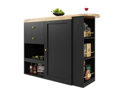 Móvel De Bar|ModernLuxe Aparador、Móvel bar giratório e retrátil - 2 gavetas e 6 compartimentos - Preto