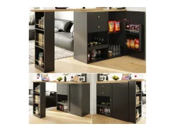 Móvel De Bar|ModernLuxe Aparador、Móvel bar giratório e retrátil - 2 gavetas e 6 compartimentos - Preto