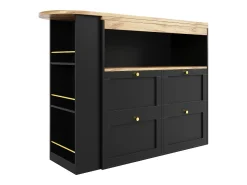 Móvel De Bar|ModernLuxe Aparador、Móvel bar giratório e retrátil - 4 gavetas e 4 compartimentos - Preto
