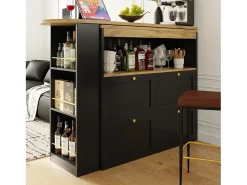 Móvel De Bar|ModernLuxe Aparador、Móvel bar giratório e retrátil - 4 gavetas e 4 compartimentos - Preto