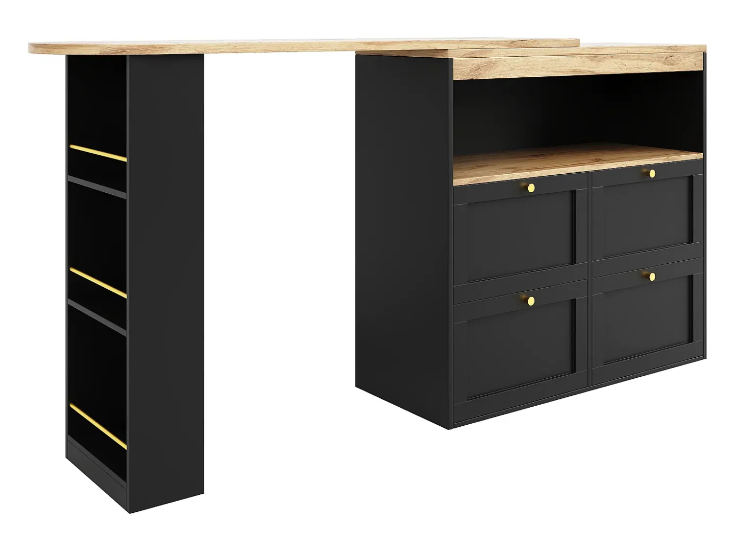 Móvel De Bar|ModernLuxe Aparador、Móvel bar giratório e retrátil - 4 gavetas e 4 compartimentos - Preto