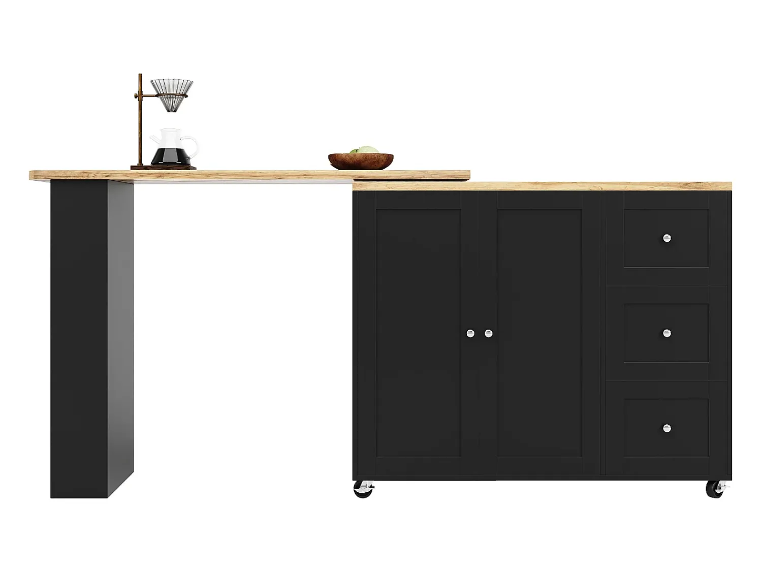Móvel De Bar*ModernLuxe Aparador、Móvel bar giratório - MDF - 3 gavetas e 2 portas - Preto