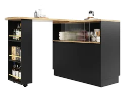 Móvel De Bar|ModernLuxe Aparador、Móvel de bar giratório e retrátil em MDF - amplo espaço de arrumação - estilo contemporâneo - Preto