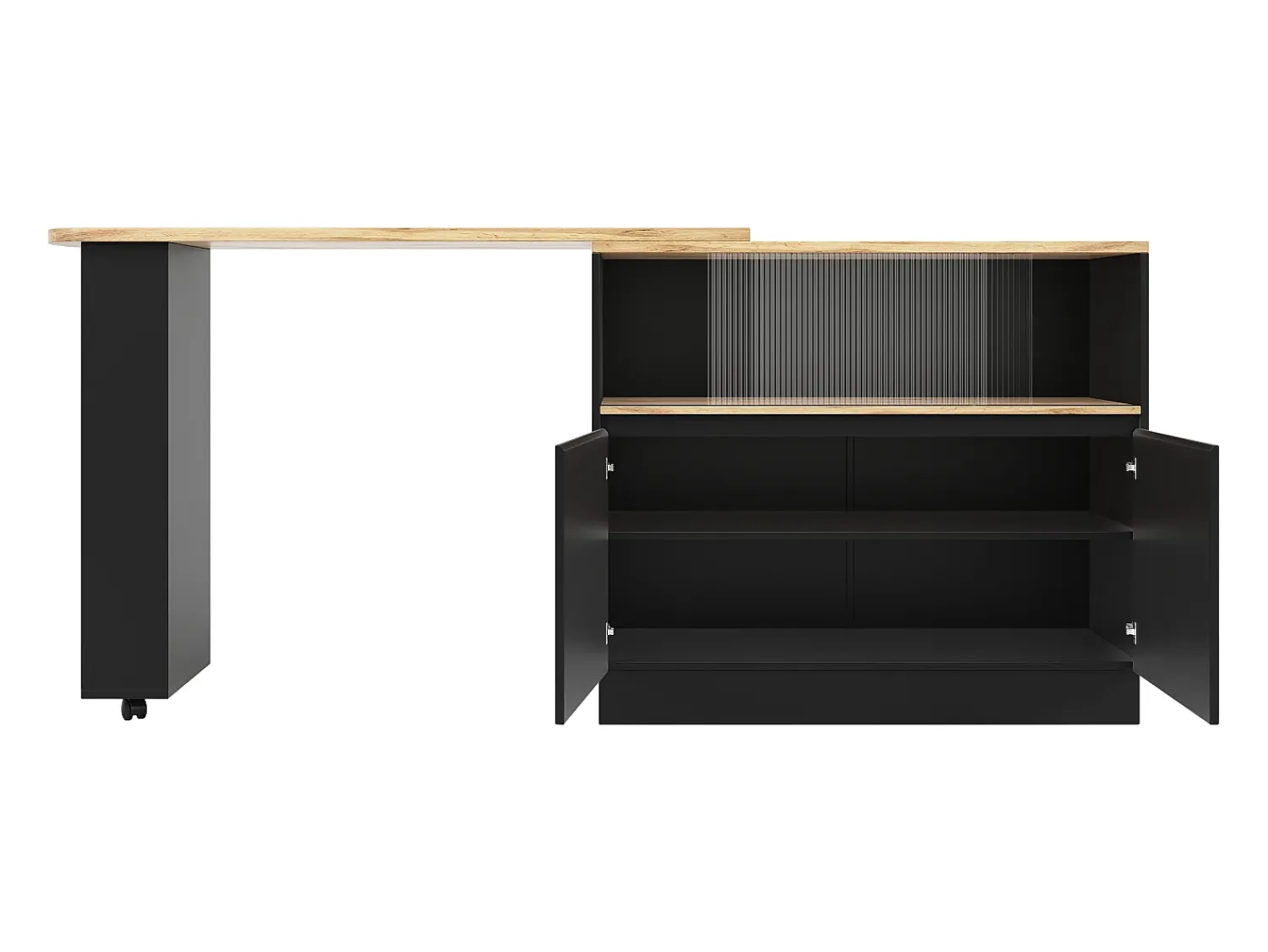 Móvel De Bar|ModernLuxe Aparador、Móvel de bar giratório e retrátil em MDF - amplo espaço de arrumação - estilo contemporâneo - Preto