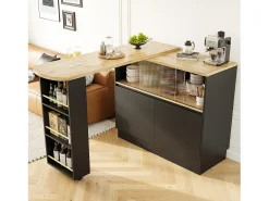 Móvel De Bar|ModernLuxe Aparador、Móvel de bar giratório e retrátil em MDF - amplo espaço de arrumação - estilo contemporâneo - Preto