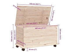 Acessórios De Arrumação|vidaxl Arca de arrumação c/ rodas ALTA 73x39,5x43 cm pinho maciço Natural claro