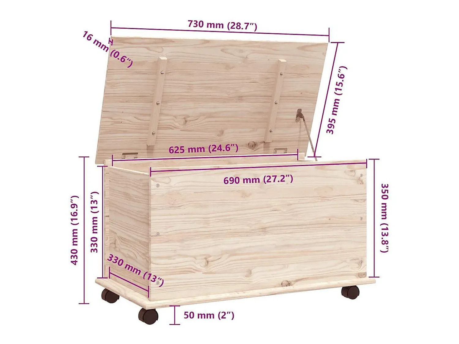 Acessórios De Arrumação|vidaxl Arca de arrumação c/ rodas ALTA 73x39,5x43 cm pinho maciço Natural claro
