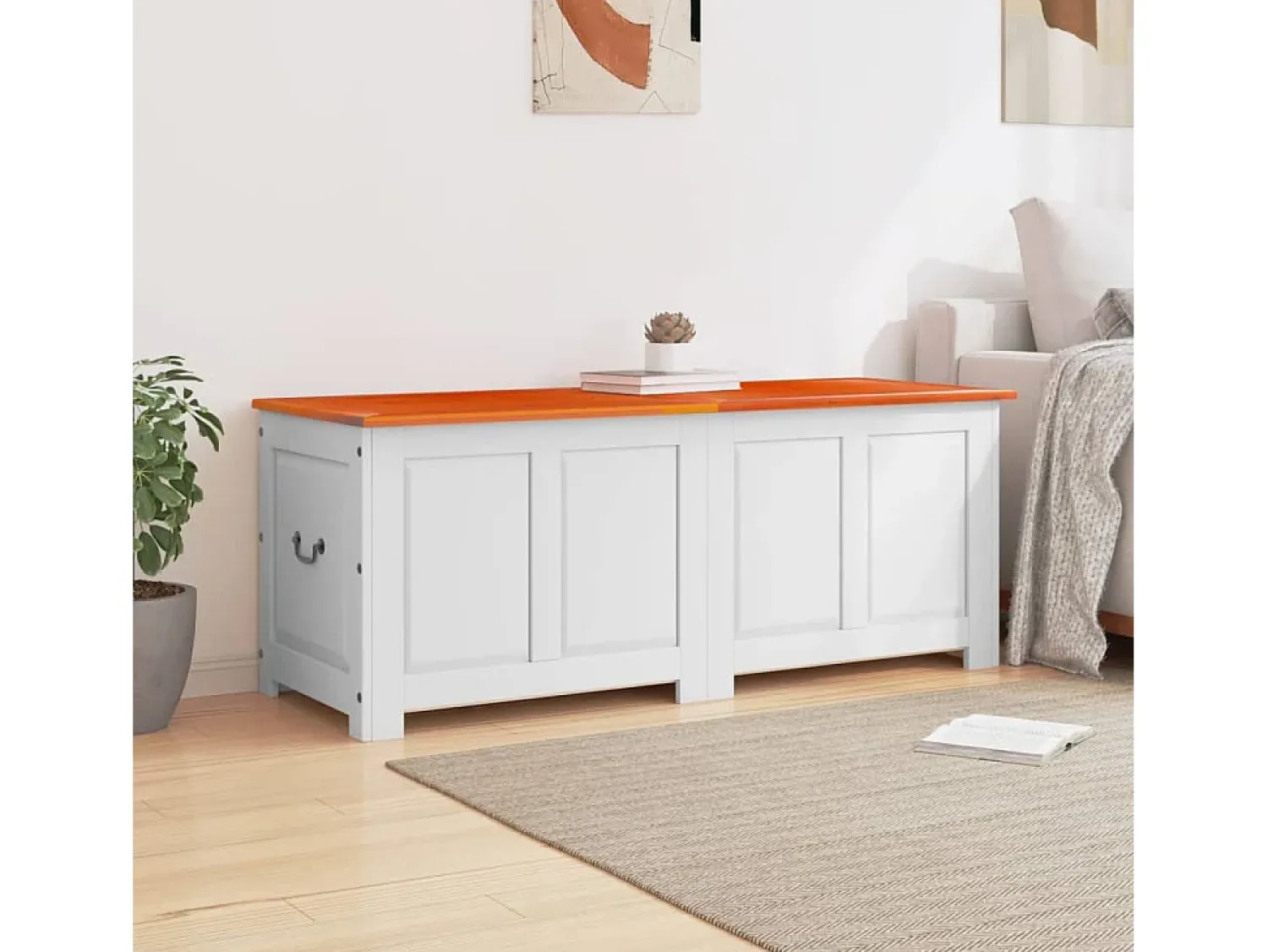 Discount Arca de arrumação c/ tampa acácia maciça castanho e PT694216 Branco