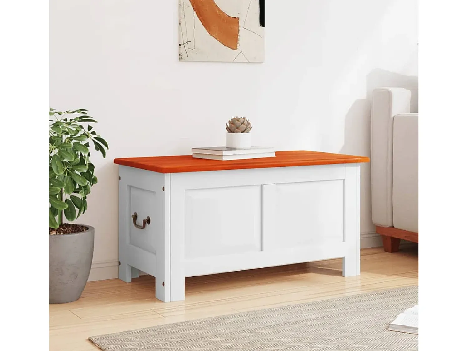 Online Arca de arrumação c/ tampa acácia maciça castanho e PT953586 Branco