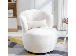 Poltrona*DripeX Armacha giradora em tecido de pelúcia branca com travesseiro lombar e pé de metal - máximo 100kg - 65x65x73cm Branco