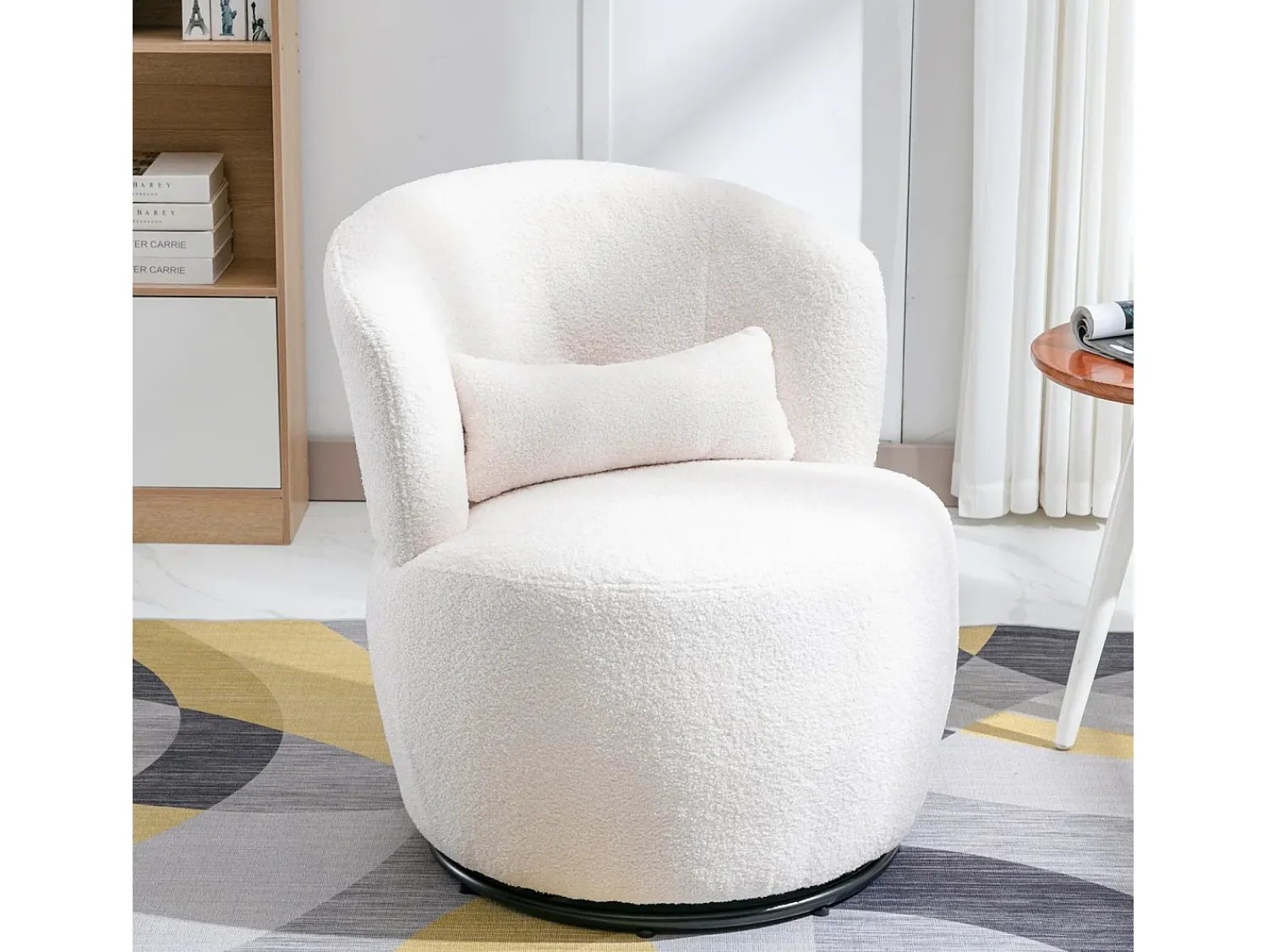 Poltrona*DripeX Armacha giradora em tecido de pelúcia branca com travesseiro lombar e pé de metal - máximo 100kg - 65x65x73cm Branco