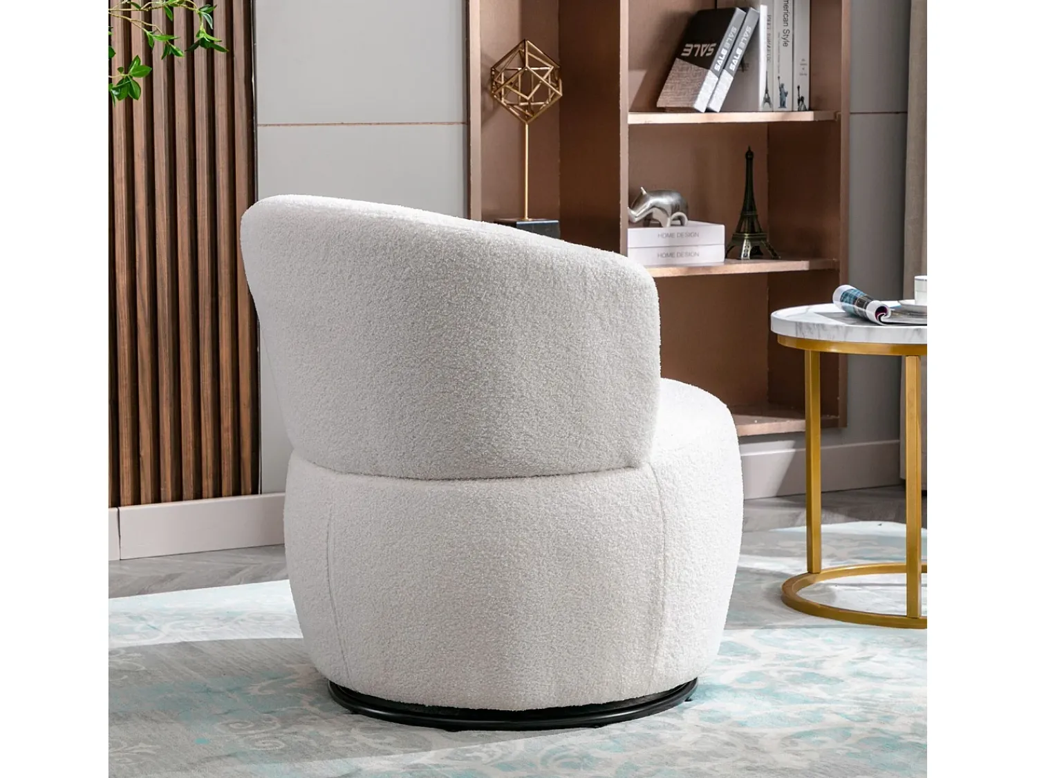 Poltrona*DripeX Armacha giradora em tecido de pelúcia branca com travesseiro lombar e pé de metal - máximo 100kg - 65x65x73cm Branco