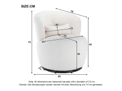 Poltrona*DripeX Armacha giradora em tecido de pelúcia branca com travesseiro lombar e pé de metal - máximo 100kg - 65x65x73cm Branco