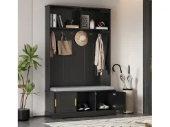Sale Merax Armário - 120 x 40 x 191 cm - com sapateira + guarda-roupa + 6 ganchos triplos - aglomerado - Preto