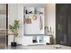 Móvel De Entrada*Merax Armário - 120 x 40 x 191 cm - com sapateira + guarda-roupa + 6 ganchos triplos - aglomerado - Branco