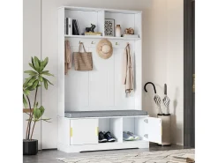 Móvel De Entrada*Merax Armário - 120 x 40 x 191 cm - com sapateira + guarda-roupa + 6 ganchos triplos - aglomerado - Branco