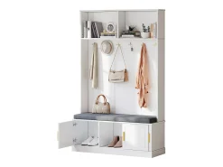 Móvel De Entrada*Merax Armário - 120 x 40 x 191 cm - com sapateira + guarda-roupa + 6 ganchos triplos - aglomerado - Branco