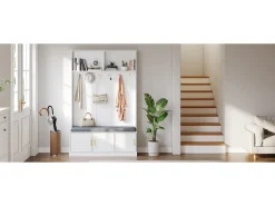 Móvel De Entrada*Merax Armário - 120 x 40 x 191 cm - com sapateira + guarda-roupa + 6 ganchos triplos - aglomerado - Branco