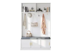 Móvel De Entrada*Merax Armário - 120 x 40 x 191 cm - com sapateira + guarda-roupa + 6 ganchos triplos - aglomerado - Branco