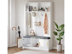 Móvel De Entrada*Merax Armário - 120 x 40 x 191 cm - com sapateira + guarda-roupa + 6 ganchos triplos - aglomerado - Branco