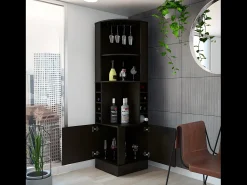Móvel De Bar|TuHome Armário bar de canto Syrah em melamina com quatro prateleiras, oito prateleiras para garrafas e suporte para copos, 180.6 X 46.9 X 46.9 cm , Preto