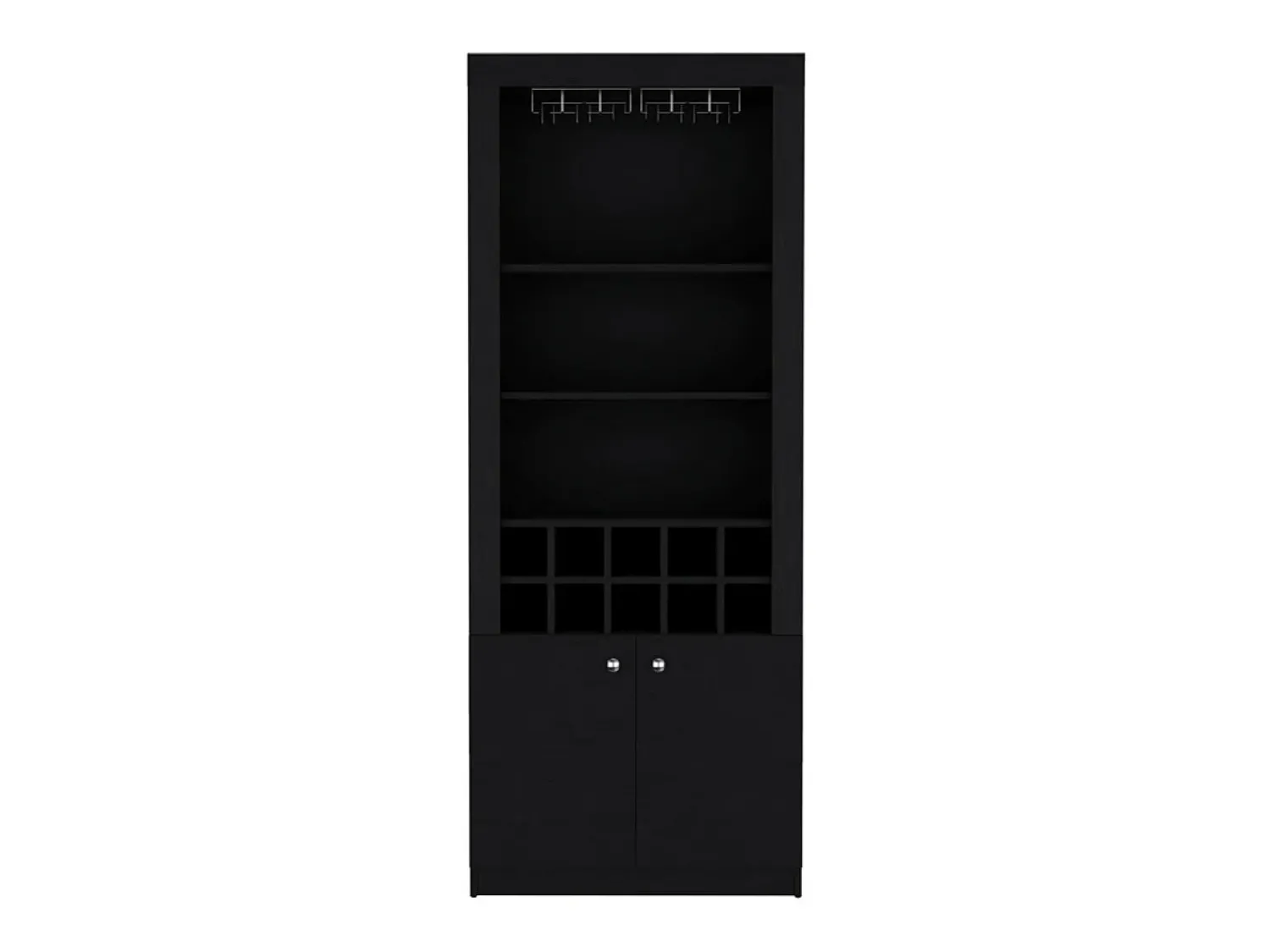 Sale TuHome Armário bar em melamina Nebo com 4 prateleiras, 2 portas, 10 suportes para garrafas e 8 suportes para copos, , 190 cm X 75 cm X 36.5 cm Preto