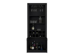 Sale TuHome Armário bar em melamina Nebo com 4 prateleiras, 2 portas, 10 suportes para garrafas e 8 suportes para copos, , 190 cm X 75 cm X 36.5 cm Preto
