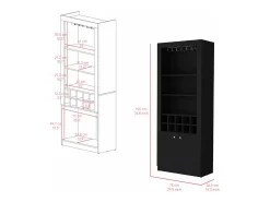 Sale TuHome Armário bar em melamina Nebo com 4 prateleiras, 2 portas, 10 suportes para garrafas e 8 suportes para copos, , 190 cm X 75 cm X 36.5 cm Preto