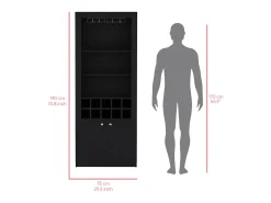 Sale TuHome Armário bar em melamina Nebo com 4 prateleiras, 2 portas, 10 suportes para garrafas e 8 suportes para copos, , 190 cm X 75 cm X 36.5 cm Preto