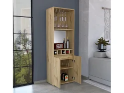 TuHome Armário bar em melamina Prana com 4 prateleiras, 2 portas, 4 suportes para garrafas e 6 suportes para copos, , 180 cm X 58.4 cm X 37 cm^ Vitrina