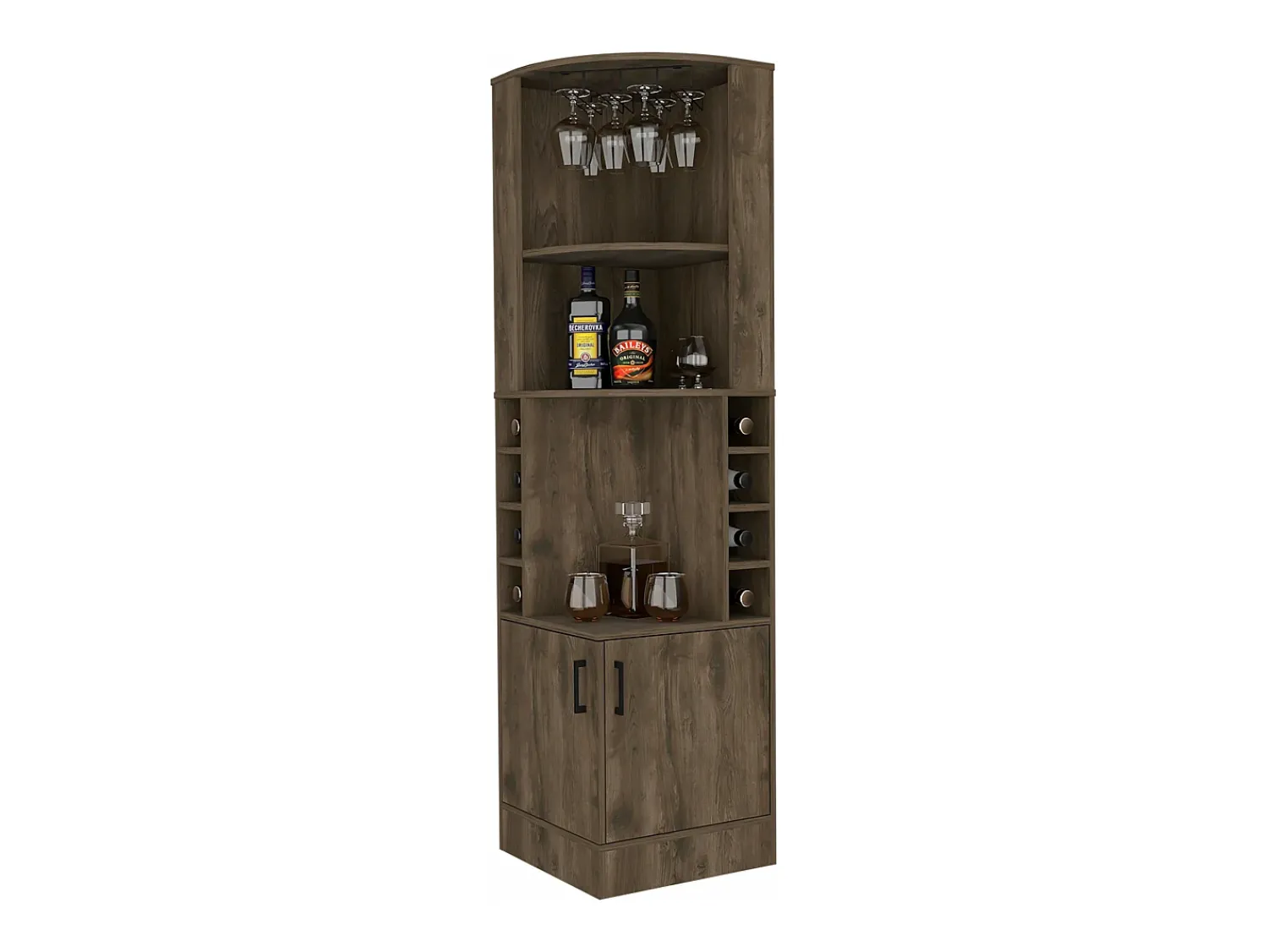 Vitrina|TuHome Armário bar em melamina Syrah com 4 prateleiras, 2 portas, 4 suportes para copos e 4 suportes para copos, , 180.6 cm X 46.9 cm X 46.9 cm Castanho