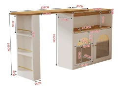 Móvel De Bar*Merax Armário bar giratório - 2 portas, 3 prateleiras de armazenamento e nicho - Tampo com efeito madeira MDF - LEDs - Natural e Branco
