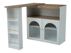Móvel De Bar*Merax Armário bar giratório - 2 portas, 3 prateleiras de armazenamento e nicho - Tampo com efeito madeira MDF - LEDs - Natural e Branco