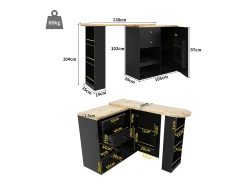 Merax Armário bar giratório - uma porta, 2 gavetas, 3 prateleiras e 2 nichos - Tampo com efeito madeira MDF - 138 cm/105x39x102 cm -^ Móvel De Bar
