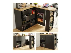 Merax Armário bar giratório - uma porta, 2 gavetas, 3 prateleiras e 2 nichos - Tampo com efeito madeira MDF - 138 cm/105x39x102 cm -^ Móvel De Bar