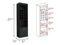 TuHome Armário bar Kava Beijing com mesa extensível, 180.59 cm X 50.8 cm X 33.78 cm , Preto