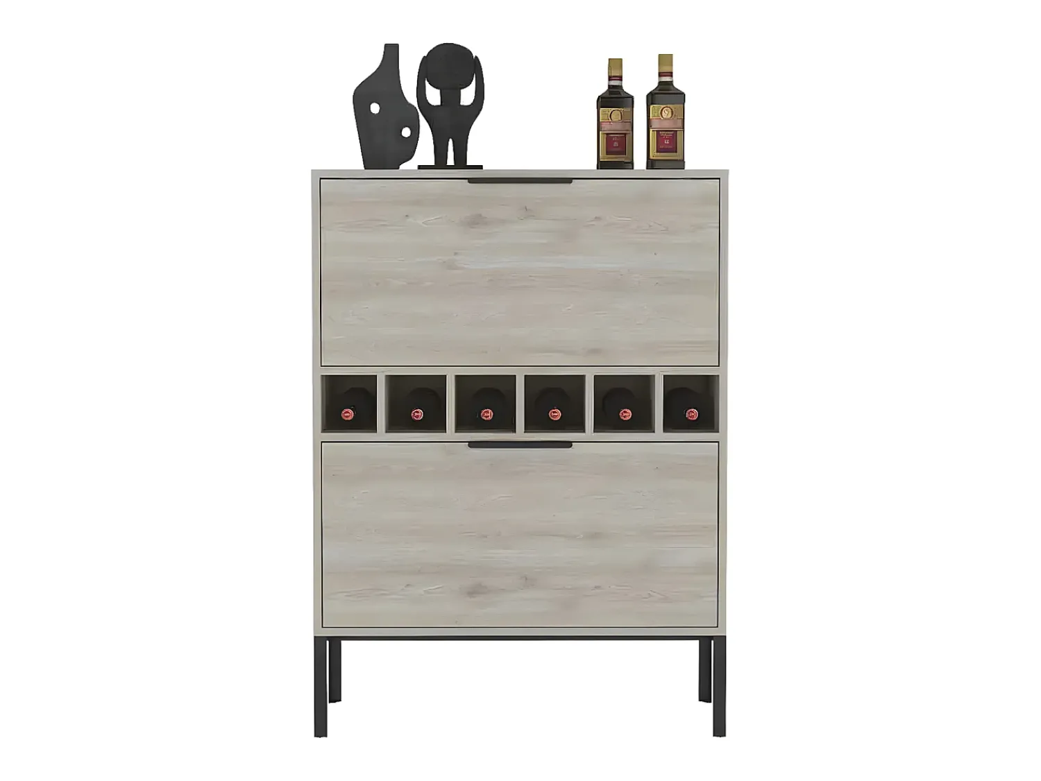 Móvel De Bar|TuHome Armário bar Lyrata em melamina com prateleira para vinhos, suporte para copos e 4 prateleiras , 110 cm X 80 cm X 35 cm , / prateado Cinzento