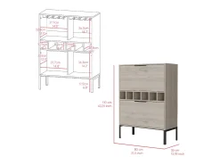 Móvel De Bar|TuHome Armário bar Lyrata em melamina com prateleira para vinhos, suporte para copos e 4 prateleiras , 110 cm X 80 cm X 35 cm , / prateado Cinzento