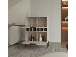Móvel De Bar|TuHome Armário bar Lyrata em melamina com prateleira para vinhos, suporte para copos e 4 prateleiras , 110 cm X 80 cm X 35 cm , / prateado Cinzento