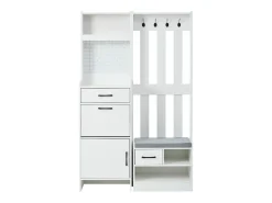 New Hauss Spole Armário com 2 gavetas, 2 portas, banco e ganchos, painel perfurado 110x35x175,5cm Branco