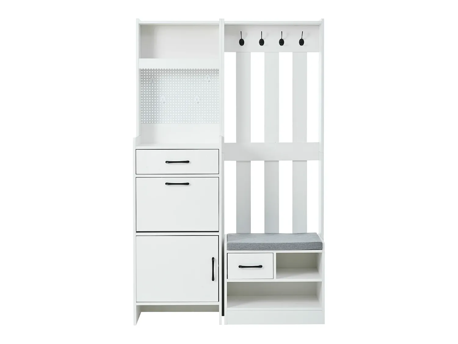 New Hauss Spole Armário com 2 gavetas, 2 portas, banco e ganchos, painel perfurado 110x35x175,5cm Branco